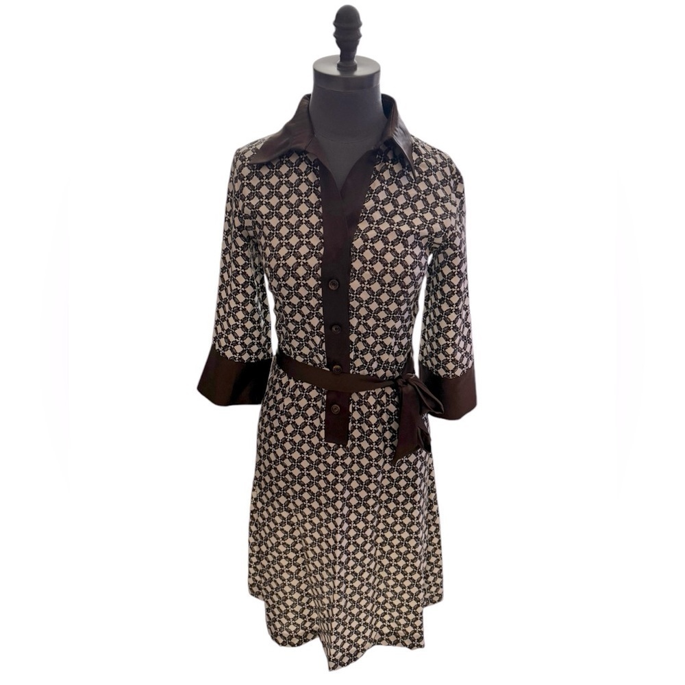 Pink Tartan Silk Turtle Print Belted Dress